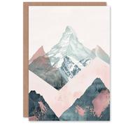 Artery8 Abstract Baby Pink Blue Snowcapped Mountain Range Birthday Art Card Artery8 Pink
