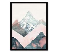 Artery8 Abstract Baby Pink Blue Snowcapped Mountain Range Living Room Artwork Framed Wall Art Print 18X24 Inch