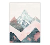 Artery8 Abstract Baby Pink Blue Snowcapped Mountain Range Wall Art Print | Size: W12" x H16" Artery8 Pink W12" x H16"