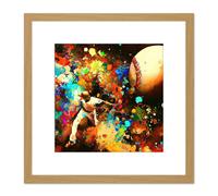 Artery8 Abstract Baseball Throw Colourful Abstract Paint Splat Painting Square Wooden Framed Wall Art Print Picture 8X8 Inch in Light Oak Artery8 Light Oak