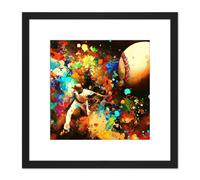 Artery8 Abstract Baseball Throw Colourful Abstract Paint Splat Painting Square Wooden Framed Wall Art Print Picture 8X8 Inch in Black Artery8 Black