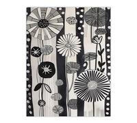 Artery8 Abstract Black White Wildflowers Stripes Artwork Living Room Extra Large XL Wall Art Poster Print