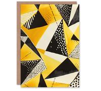 Artery8 Greeting Card Abstract Black Yellow Triangle Dots Pattern Blank For Him Or Her Art Birthday Card