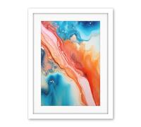 Artery8 Abstract Blue and Orange Fluid Flow Painting Water Meets Oil Artwork Framed Wall Art Print 18X24 Inch