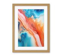 Artery8 Abstract Blue and Orange Fluid Flow Painting Water Meets Oil Artwork Framed Wall Art Print 18X24 Inch