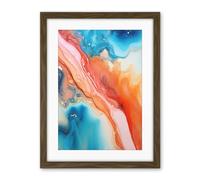 Artery8 Abstract Blue and Orange Fluid Flow Painting Water Meets Oil Artwork Framed Wall Art Print 18X24 Inch