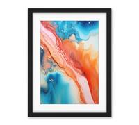 Artery8 Abstract Blue and Orange Fluid Flow Painting Water Meets Oil Artwork Framed Wall Art Print 18X24 Inch