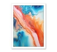 Artery8 Abstract Blue and Orange Fluid Flow Painting Water Meets Oil Artwork Framed Wall Art Print 18X24 Inch