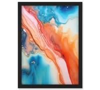 Artery8 Abstract Blue and Orange Fluid Flow Painting Water Meets Oil Artwork Framed Wall Art Print A4