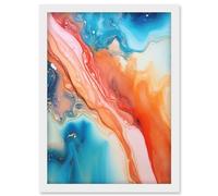 Artery8 Abstract Blue and Orange Fluid Flow Painting Water Meets Oil Artwork Framed Wall Art Print A4