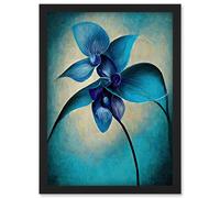 Artery8 Abstract Blue Orchid Floral Modern Artwork Framed Wall Art Print A4 in Black Artery8 Black