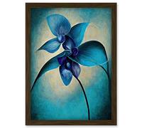 Artery8 Abstract Blue Orchid Floral Modern Artwork Framed Wall Art Print A4 in Brown Artery8 Brown