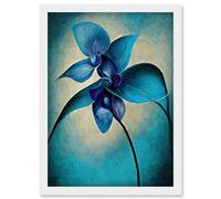 Artery8 Abstract Blue Orchid Floral Modern Artwork Framed Wall Art Print A4 in White Artery8 White