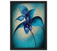 Abstract Blue Orchid Floral Modern Artwork Framed Wall Art Print A4 Artery8 Black One Size