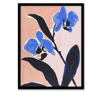 Artery8 Abstract Blue Orchid Flower Floral Oil Painting Living Room Artwork Framed Wall Art Print A4