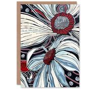 Artery8 Greeting Card Abstract Blue Red Flowers Artwork Floral Bloom For Her Woman Birthday Card