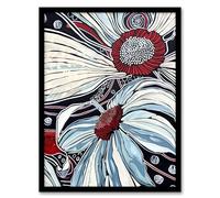 Artery8 Abstract Blue Red Flowers Artwork Floral Bloom Living Room Artwork Framed Wall Art Print A4