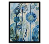 Artery8 Abstract Blue Wildflowers Watercolour Floral Living Room Artwork Framed Wall Art Print A4