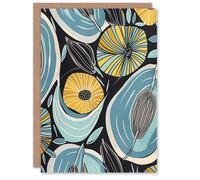 Artery8 Greeting Card Abstract Blue and Yellow Flowers Seeds Design For Her Woman Birthday Card