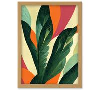 Artery8 Abstract Boho Colour Exotic Tropical Leaves Botanical Artwork Framed Wall Art Print A4 in Light Oak Artery8 Light Oak