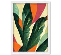 Artery8 Abstract Boho Colour Exotic Tropical Leaves Botanical Artwork Framed Wall Art Print A4 in White Artery8 White