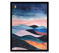 Artery8 Abstract Boho Landscape Starry Night Sky Folk Wall Art Wall Art Print - A4 Size