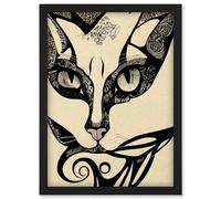 Artery8 Abstract Boho Portrait Cat Sketch Cat Tribal Intricate Artwork Framed Wall Art Print A4 in Black Artery8 Black