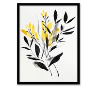 Artery8 Abstract Botanical Yellow Black Leaves Fronds Living Room Artwork Framed Wall Art Print A4