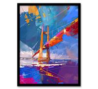 Artery8 Abstract Bridge Colourful Palette Knife Painting Framed Art Print in Blue | Size: W12" x H16" Artery8 Blue W12" x H16"