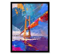 Artery8 Abstract Bridge Colourful Palette Knife Painting Living Room Artwork Framed Wall Art Print A4