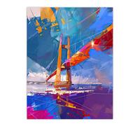 Artery8 Abstract Bridge Colourful Palette Knife Painting Wall Art Print in Blue | Size: W24" x H32" Artery8 Blue W24" x H32"