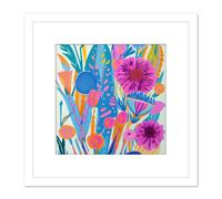 Artery8 Abstract Bright Floral Bold Flower Shapes Colourful Multicoloured Vibrant Painting Square Wooden Framed Wall Art Print Picture 8X8 Inch Artery8 White