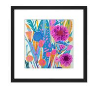 Artery8 Abstract Bright Floral Bold Flower Shapes Colourful Multicoloured Vibrant Painting Square Wooden Framed Wall Art Print Picture 8X8 Inch Artery8 Black