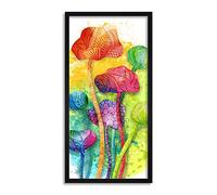 Artery8 Abstract Bright Watercolour Poppy Flowers Painting Framed Wall Art Print Long 25X12 Inch