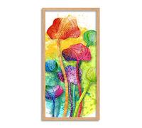Artery8 Abstract Bright Watercolour Poppy Flowers Painting Framed Wall Art Print Long 25X12 Inch