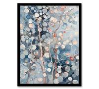 Artery8 Abstract Bubble Forest Trees Watercolour Painting Framed Art Print in Blue | Size: A4 Artery8 Blue A4