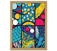 Artery8 Abstract Bubbles and Geometric Patterns Comic Book Style Red Blue Yellow White Pop Art Halftone Artwork Framed A3 Wall Art Print