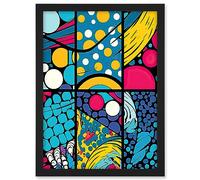 Artery8 Abstract Bubbles and Geometric Patterns Comic Book Style Red Blue Yellow White Pop Art Halftone Artwork Framed A3 Wall Art Print