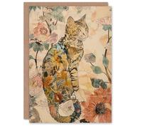 Artery8 Abstract Cat in Wildflowers Portrait Spring Greeting Birthday Card Him Her All Blank
