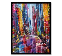 Artery8 Abstract Chicago Street Colourful Cityscape Living Room Artwork Framed Wall Art Print A4