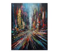 Artery8 Abstract City New York Rush Hour Traffic Oil Painting Extra Large XL Wall Art Poster Print | Size: W24" x H32" Artery8 Multicolor W24" x H32"