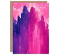 Artery8 Greeting Card Abstract City Skyscrapers Pink Purple Cityscape Blank For Him Or Her Art Birthday Card