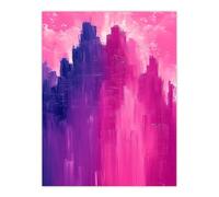 Artery8 Abstract City Skyscrapers Pink Purple Cityscape Living Room Large Wall Art Poster Print Thick Paper 18X24 Inch