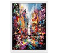 Artery8 Abstract City Street Modern Vibrant Cityscape Artwork Framed A3 Wall Art Print