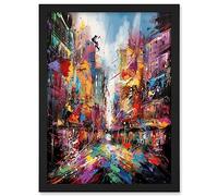 Artery8 Abstract City Street Modern Vibrant Cityscape Artwork Framed A3 Wall Art Print
