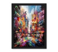 Artery8 Abstract City Street Modern Vibrant Cityscape Artwork Framed Wall Art Print 18X24 Inch