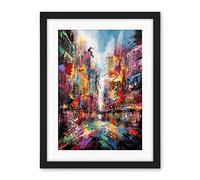 Artery8 Abstract City Street Modern Vibrant Cityscape Artwork Framed Wall Art Print 18X24 Inch