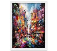 Artery8 Abstract City Street Modern Vibrant Cityscape Artwork Framed Wall Art Print A4
