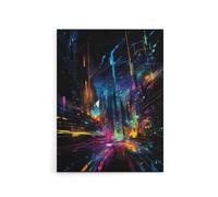 Artery8 Abstract Cityscape New York City At Night Canvas Wall Art Print | Size: W24" x H32" Artery8 Multicolor W24" x H32"