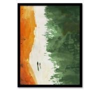 Artery8 Abstract Coastal Beach Walk Aerial View Artwork Framed Art Print in Green | Size: A4 Artery8 Green A4